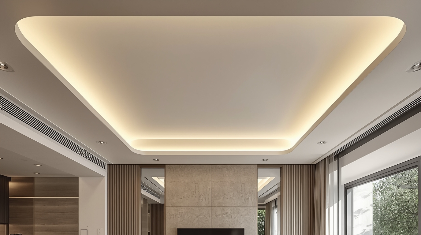 Fryxstyxiu stretch ceiling project in a modern living room