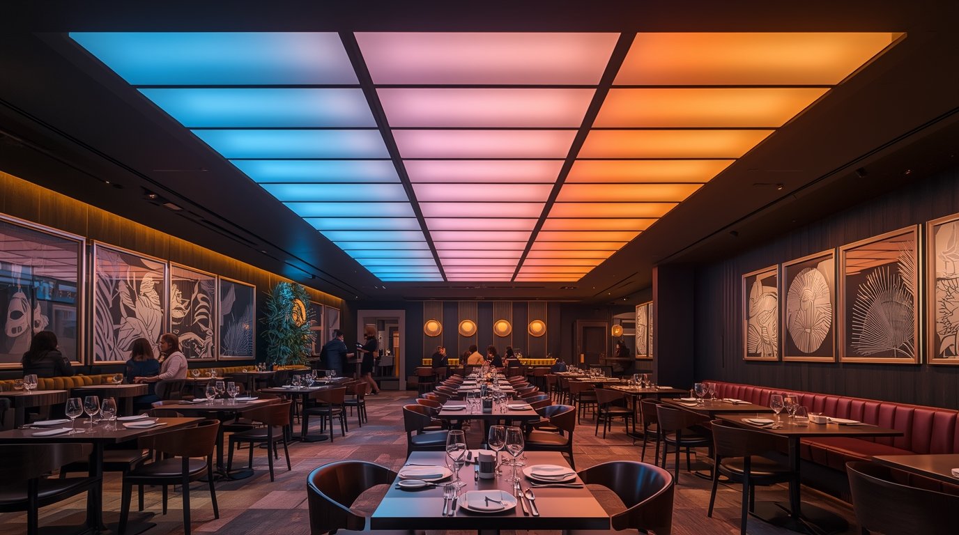 Fryxstyxiu LED integrated ceiling in a restaurant
